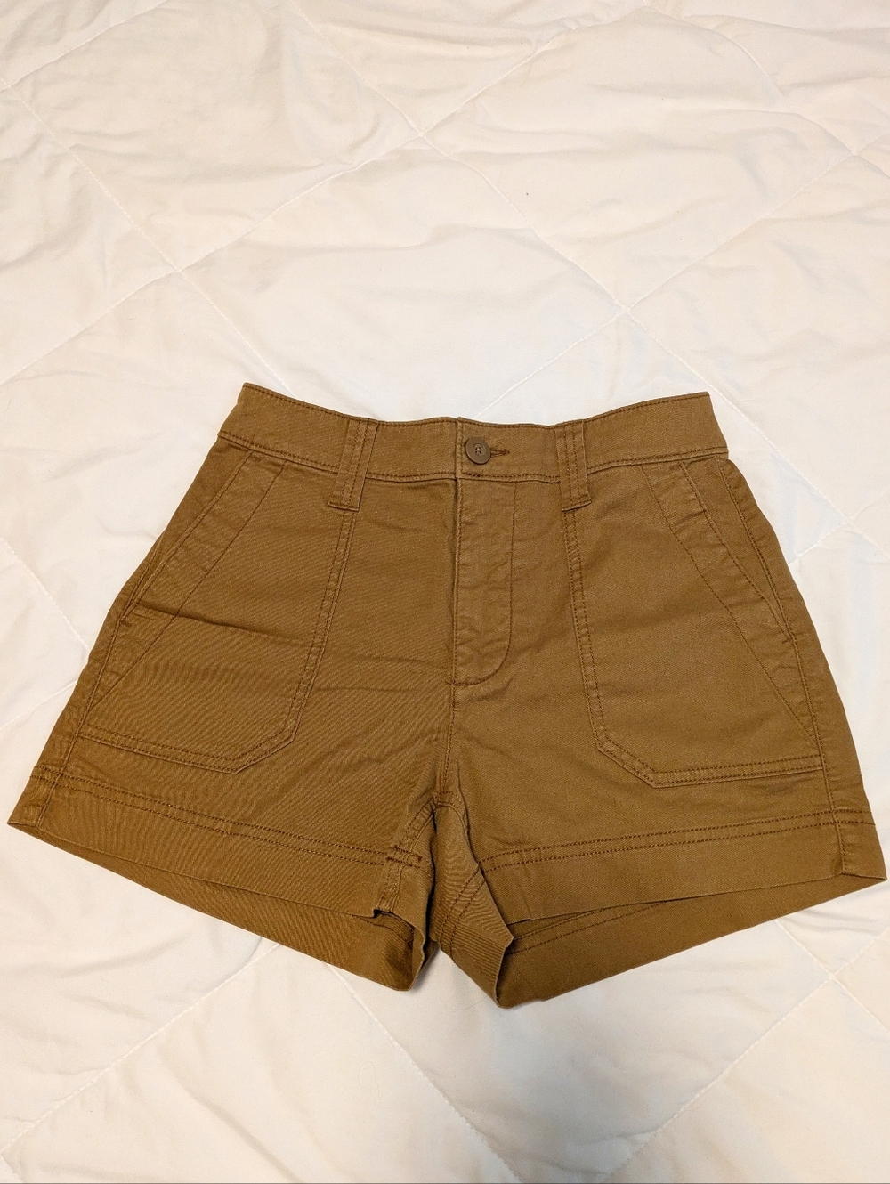 Stretchy Khaki Cotton Shorts - Picture 2 of 6